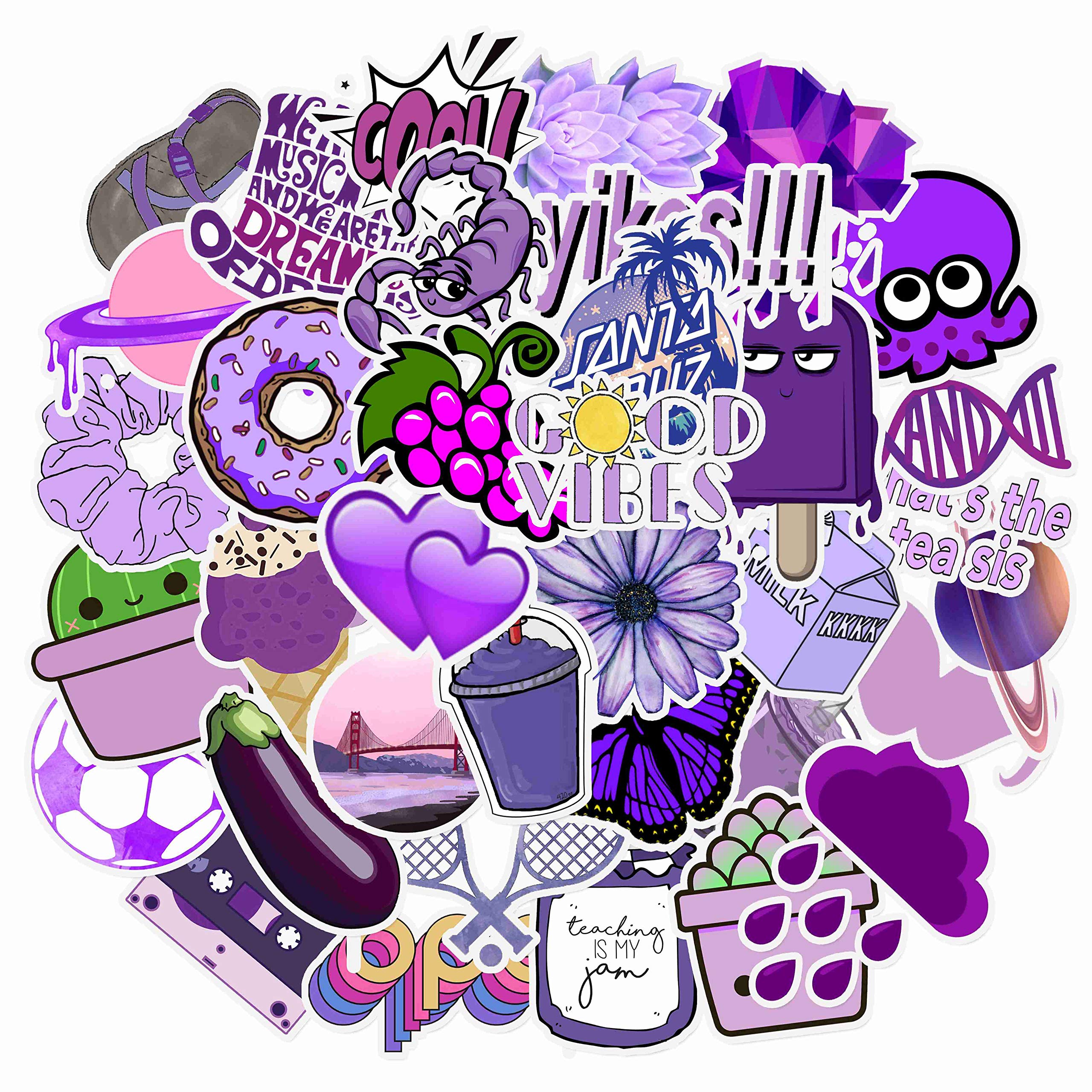 Set 30 Sticker chủ đề màu tím, Purple ảnh ép lụa