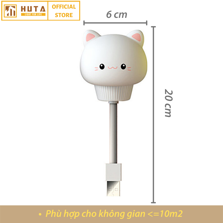 Đèn Ngủ Mèo Mini HUTA Cute Dễ Thương, Đầu Cắm USB, Uốn Dẻo Tiện Lợi, Hình Thú Dễ Thương Ánh Sáng Vàng, An Toàn Cho Bé