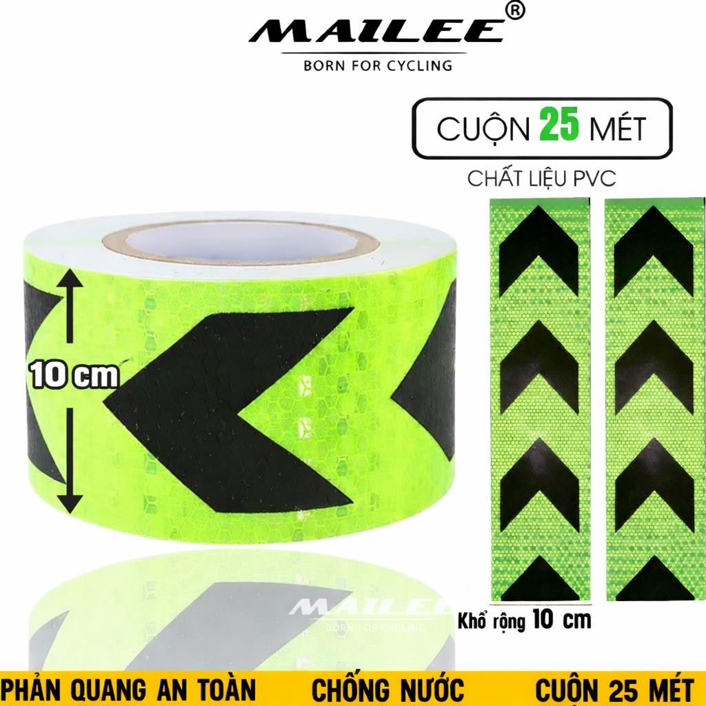 Băng Dính Phản Quang khổ rộng 10 cm x 25 mét, Cảnh Báo An Toàn Hình Mũi Tên Dùng Dán Xe Ô tô, Thùng Xe Tải, Định Hướng An Toàn, chất liệu PVC Chống Thấm Nước - Mũi Tên Xanh Đen - Mai Lee