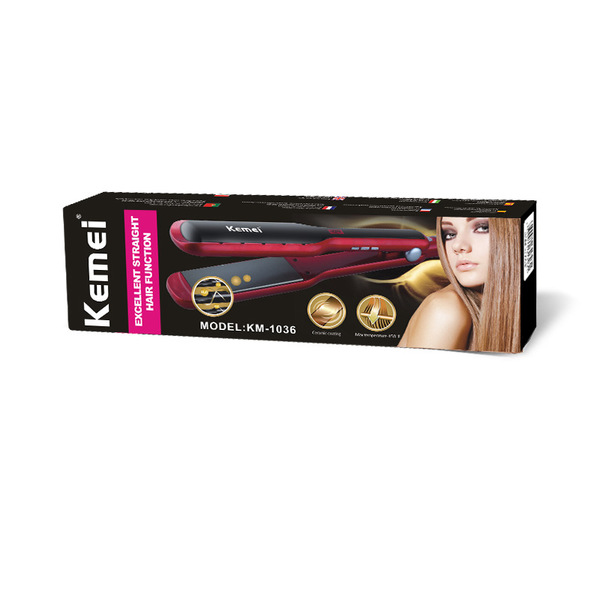 Máy duỗi, ép tóc cao cấp KEMEI KM-1036 tiện lợi chuyên nghiệp điều chỉnh 10 mức nhiệt độ có màn hình LED hiển thị dùng để duỗi thẳng, ép, uốn xoăn tóc, uốn cụp đuôi dễ dàng, thích hợp sử dụng cho salon và gia đình