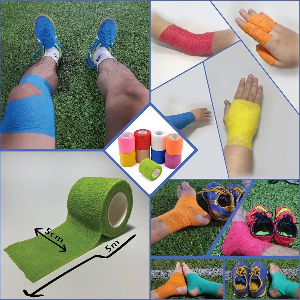 COMBO 2 CUỘN Băng Keo Thể Thao Tự Dính Đá Bóng Cuốn Cổ Chân Cổ Tay Cao Su Non Vải Chống Chấn Thương - Giao Màu Ngẫu Nhiên