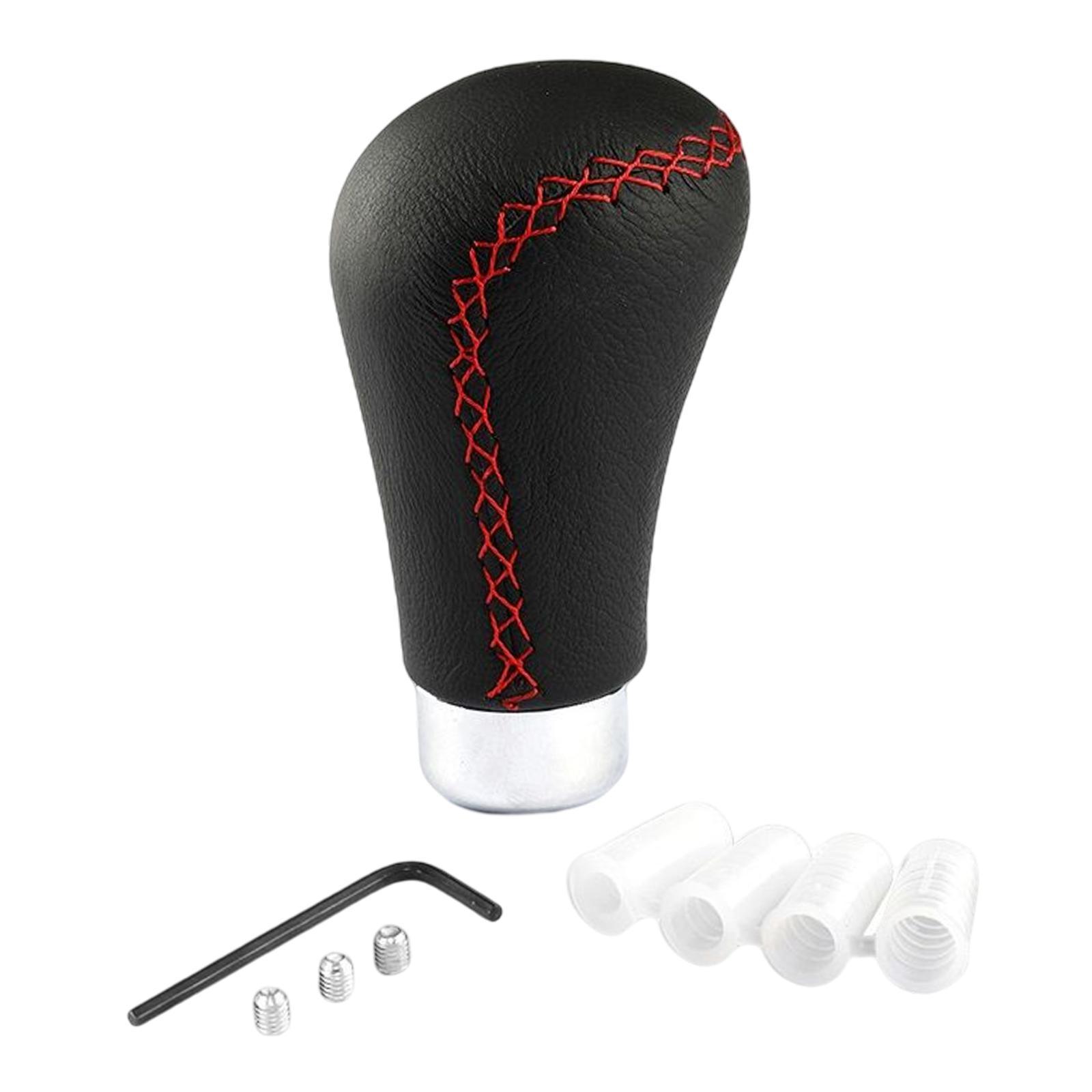 Gear Shift Knob Aluminum Alloy PU Leather Modification Red Stitch