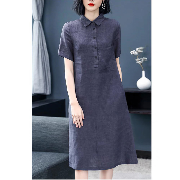 Đầm suông công sở linen cổ đức 2 túi sườn ArcticHunter, thời trang thương hiệu chính hãng