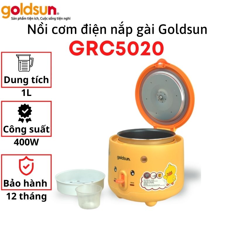 Nồi Cơm Điện Nắp Gài Goldsun GRC5020 Dung Tích 1L Thiết Kế Hình Vịt Dễ Thương Kèm Giá Hấp - Hàng chính hãng Goldsun