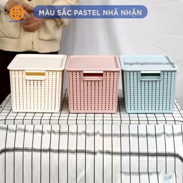 Giỏ nhựa có nắp 3 size đựng đồ đa năng tiết kiệm không gian nhà bếp phòng khách