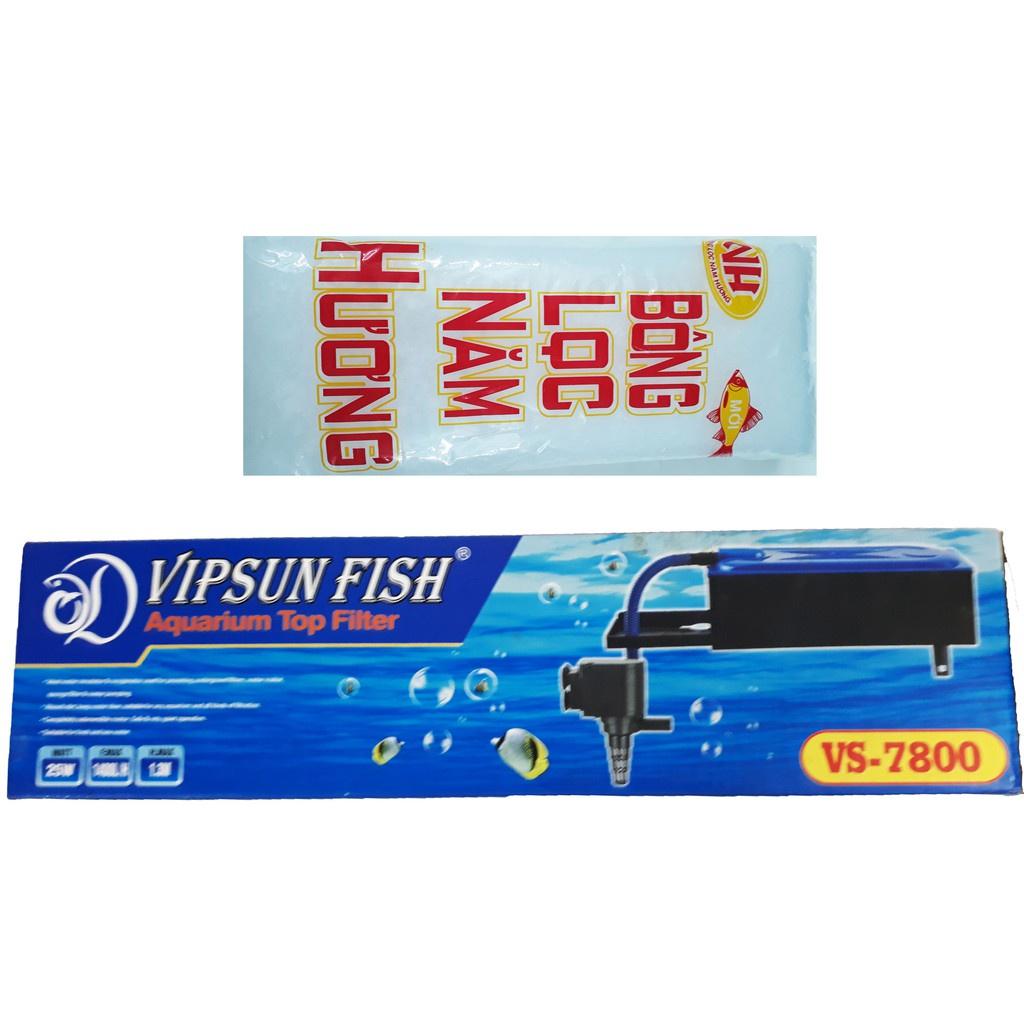 Máy Bơm Lọc Nước Hồ Cá VS-7800 & Bông Lọc - Bộ Bơm Lọc Nước Bể Cá Vipsun