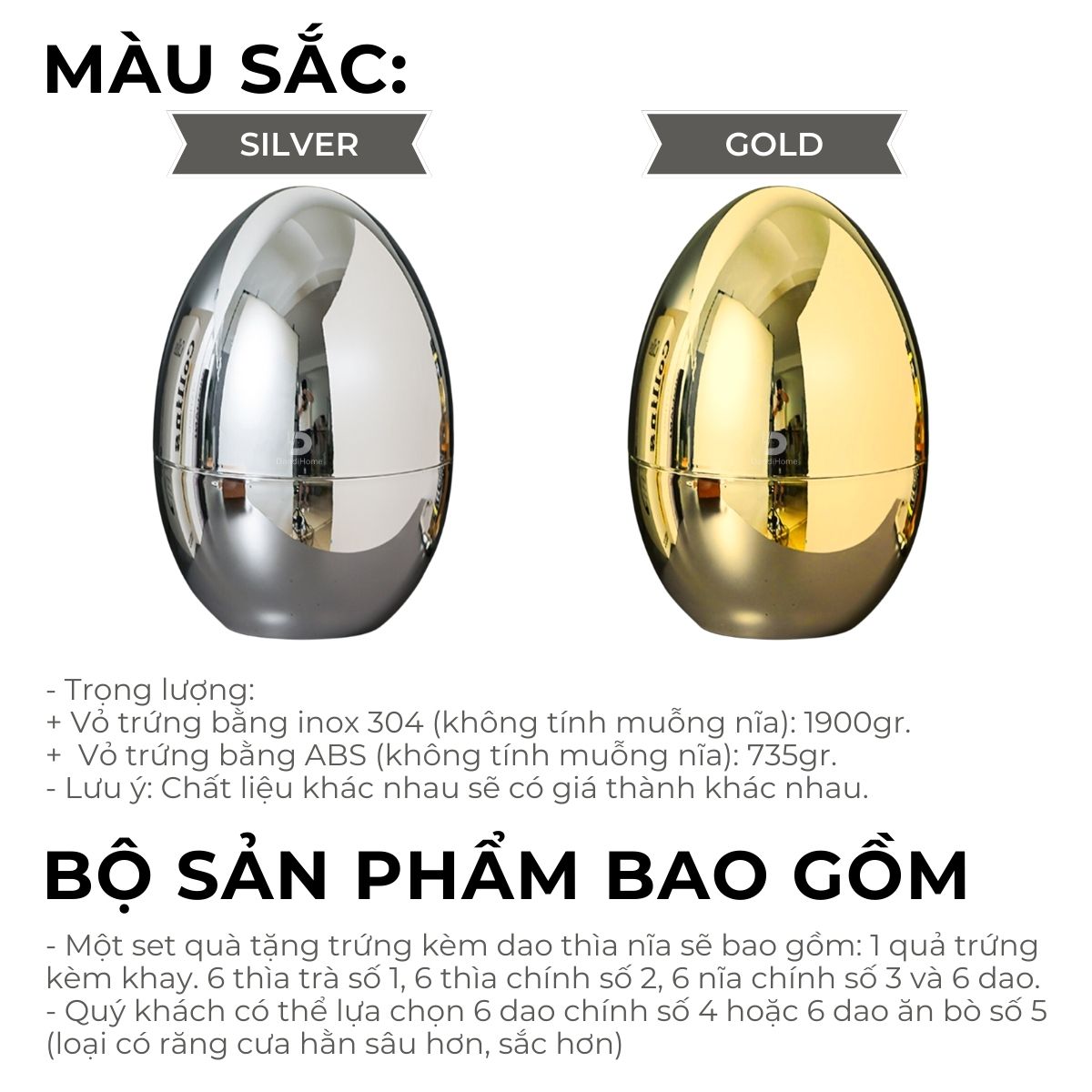 Set quà tặng quả trứng đựng 24 món dao thìa muỗng nĩa DandiHome cao cấp, sang trọng 