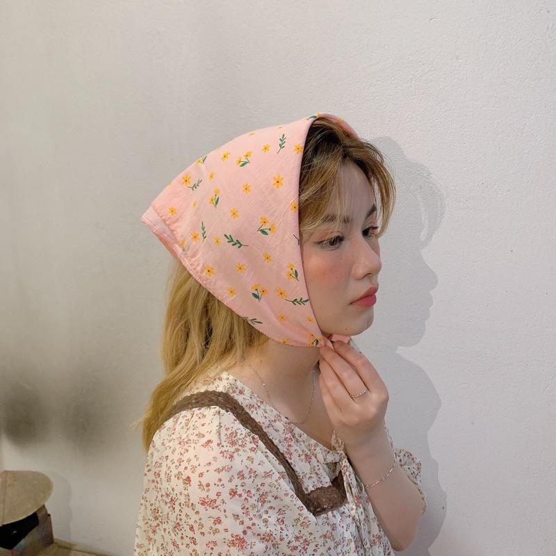Khăn bandana hoa cỏ mùa hè Turban hoa kích thước 50x50cm vải mềm xinh xắn Tiemmaykeokeo