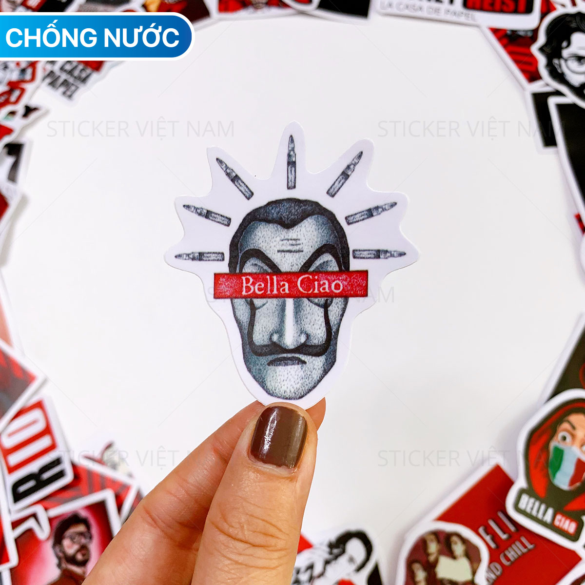 Sticker Money Heist - Phi Vụ Triệu Đô - Chất Liệu PVC Chất Lượng Cao Chống Nước - Kích Thước 4-8cm