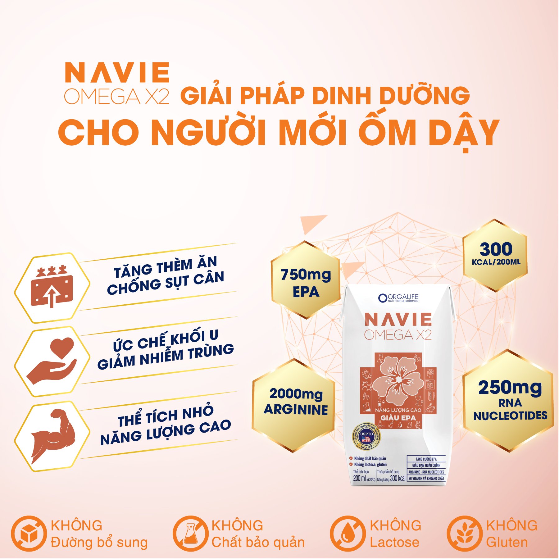 Thùng 36 Hộp thực phẩm dinh dưỡng y học Navie OmegaX2 - Dinh dưỡng chuyên hỗ trợ phục hồi nhanh cho bệnh nhân Ung Thư