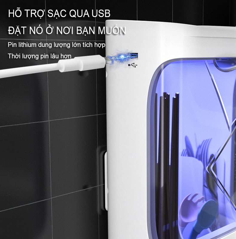 Kệ Đựng Đũa, Thìa, Dĩa Treo Tường Có Nắp Đậy Khử Trùng Bằng Tia UV K-8529