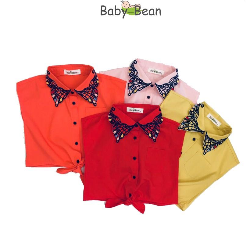 Áo Sơ Mi Croptop Cotton Cổ Thêu Cánh Bướm Bé Gái BabyBean