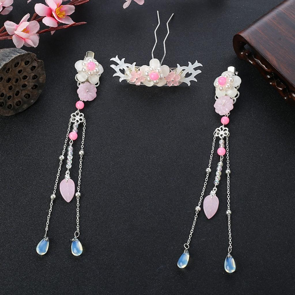 3x Vintage Hoa Đính Hạt Tua Rua Nếp Tóc Kẹp Tóc Bước Lắc Bộ Trang Sức