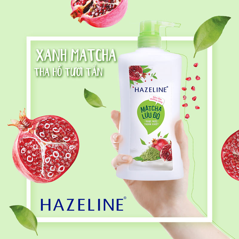 Sữa tắm Hazeline Dưỡng Thể Trắng Sáng &amp; Mịn Da Từ Thiên Nhiên Matcha Lựu Đỏ 1kg