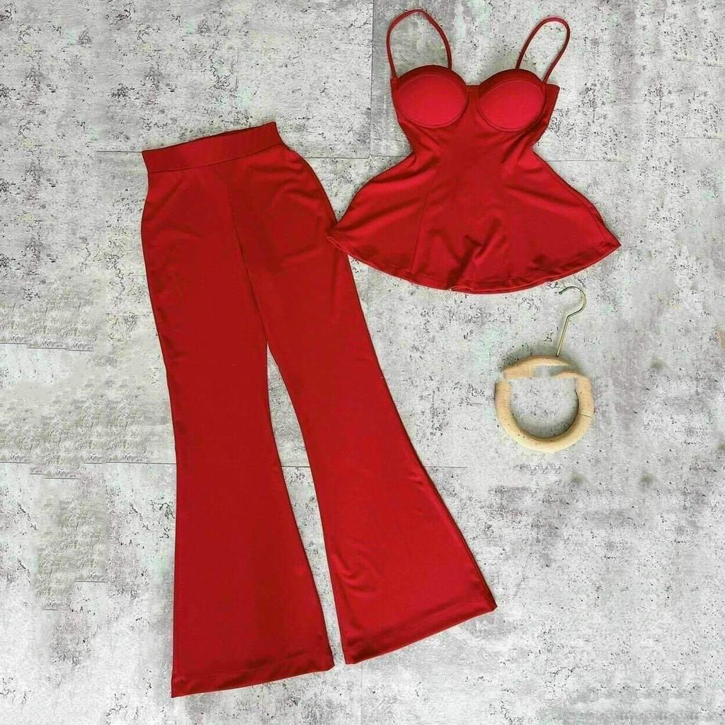 Set bộ đồ nữ 2 dây kèm quần ống rộng thời trang