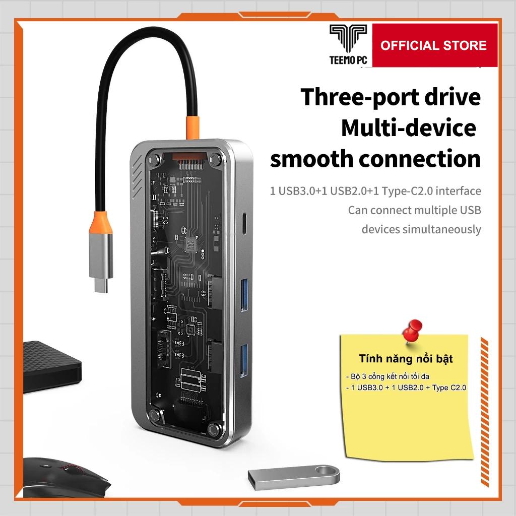 Bộ HUB TEEMO PC Chia 8 Cổng Trong Suốt USB Type C HDMI PD Dùng Cho Laptop Surface Macbook IPad Điện Thoại SW8V Hàng Chính Hãng