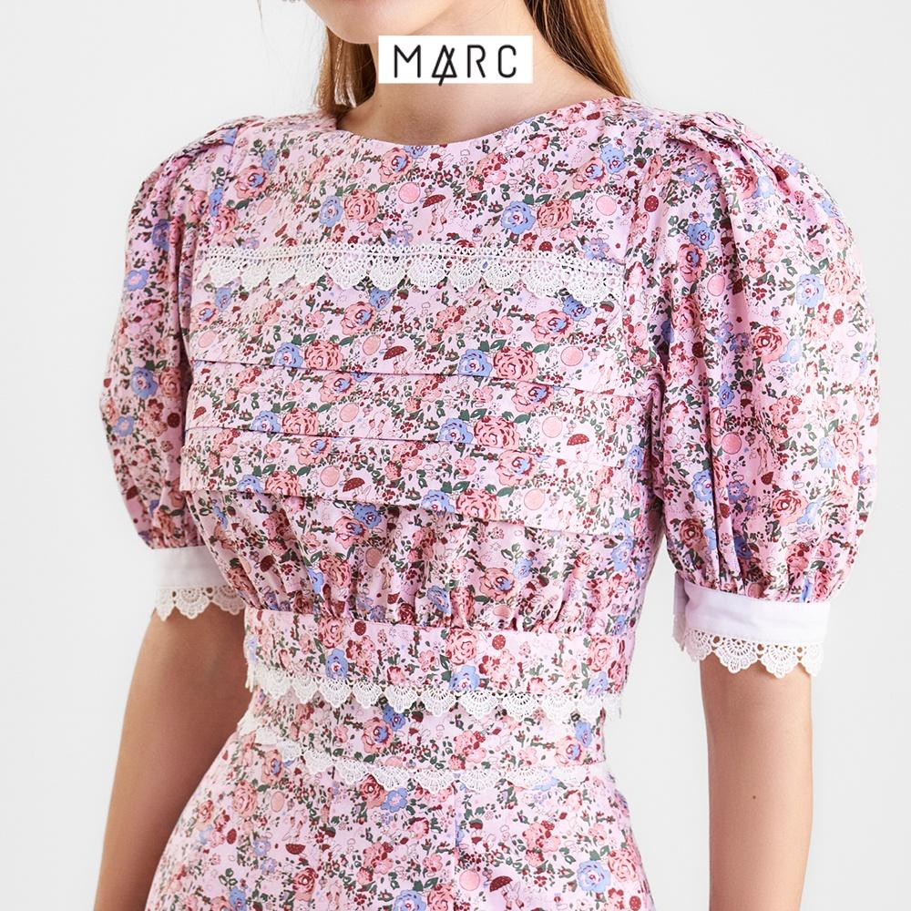 Áo kiểu nữ MARC FASHION cotton họa tiết viền ren cutout lưng FAVH0314