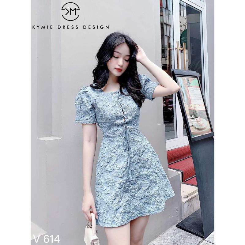 đầm gấm nổi Đan dây ngực - kèm hình thật