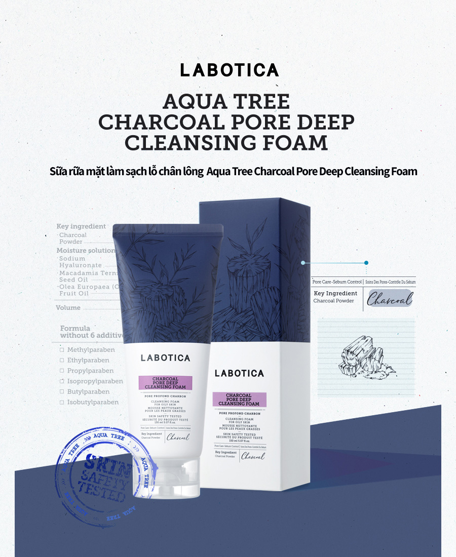 Sữa rửa mặt làm sạch lỗ chân lông Aqua Tree Charcoal Pore Deep Cleansing Foam