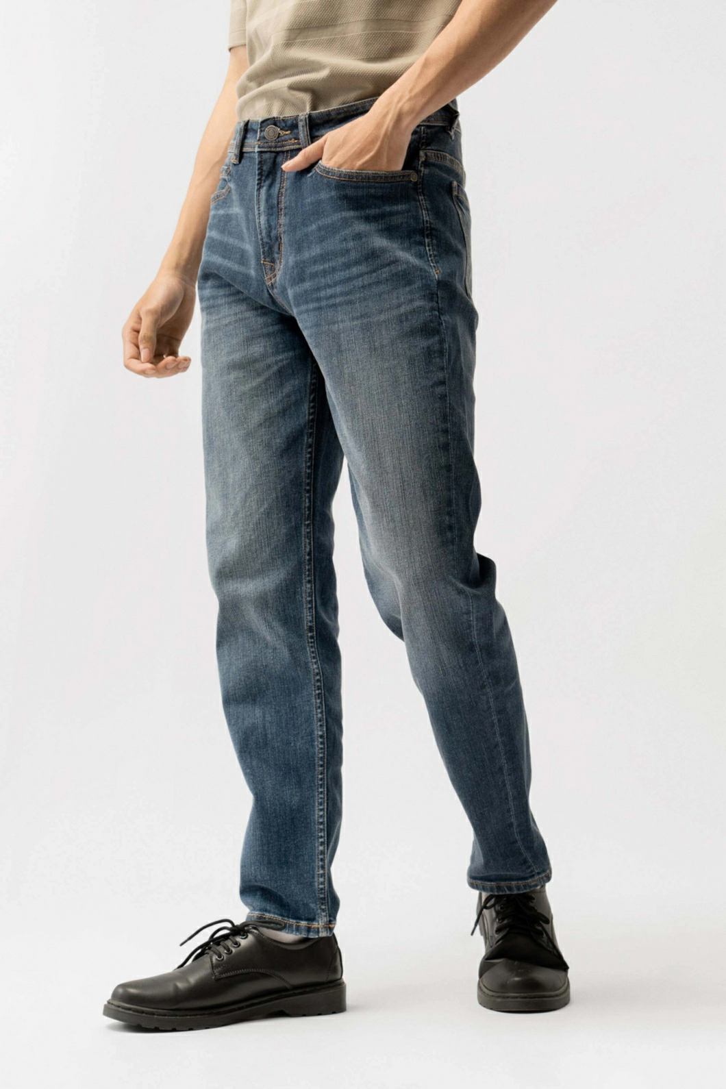 Quần jean ROUTINE nam trơn màu Xanh đậm form.Slim - 10F23DPA027 | LASTORE MENSWEAR