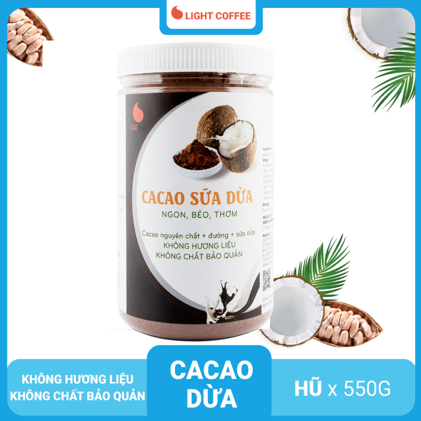 Cacao sữa dừa 3in1 thơm ngon , dạng hũ dễ bảo quản Light Cacao - 550g