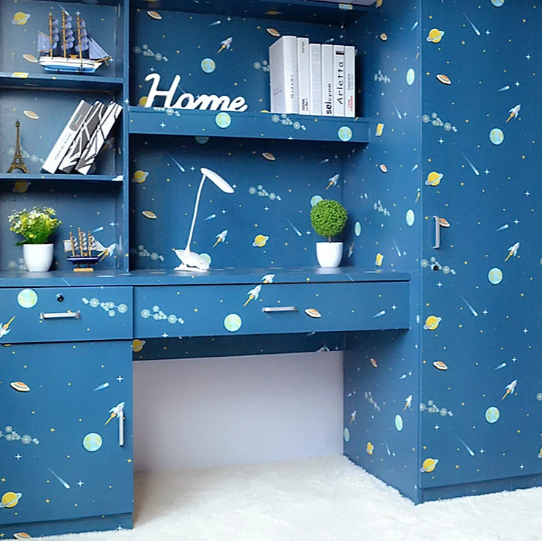 Combo 10 mét giấy dán tường, decal dán tường trang trí nhà cửa VŨ TRỤ XANH khổ 45cm