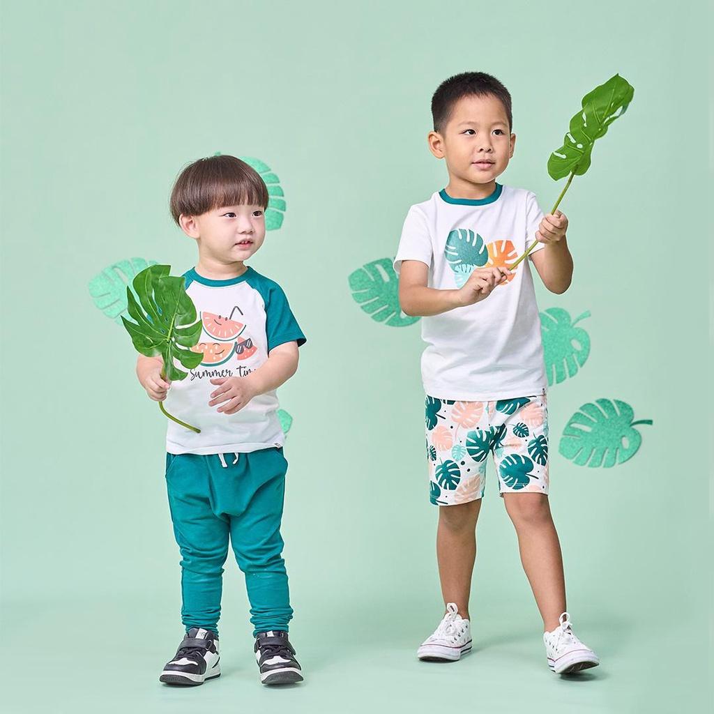 Quần đùi bé trai 2 - 5 tuổi vải cotton in họa tiết lá cây TBTM2-1399 - OETEO Tropical Land