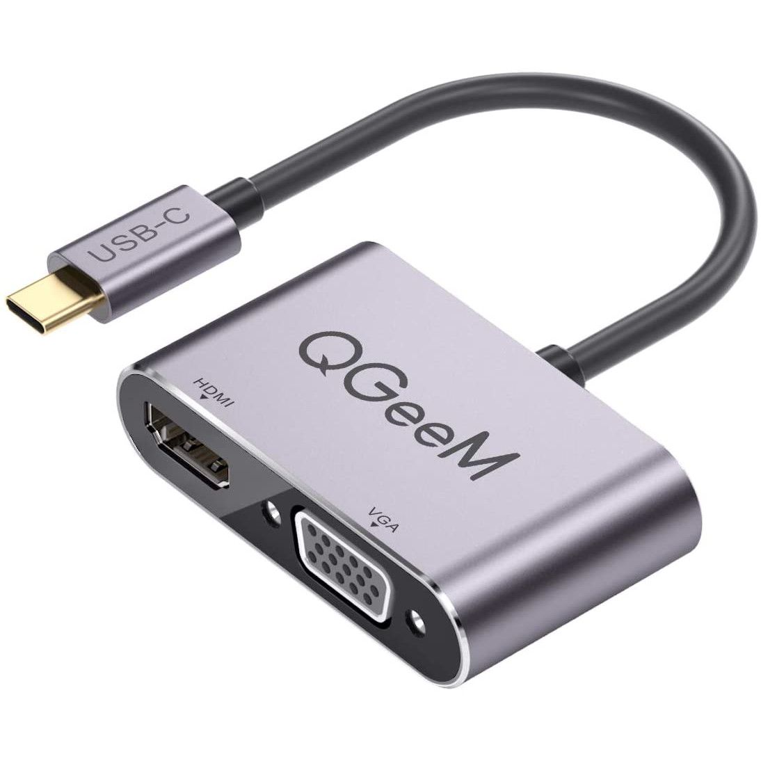 Bộ chuyển đổi QGeeM USB Type C sang HDMI VGA cho Macbook và các thiết bị Type-C-Hàng chính hãng