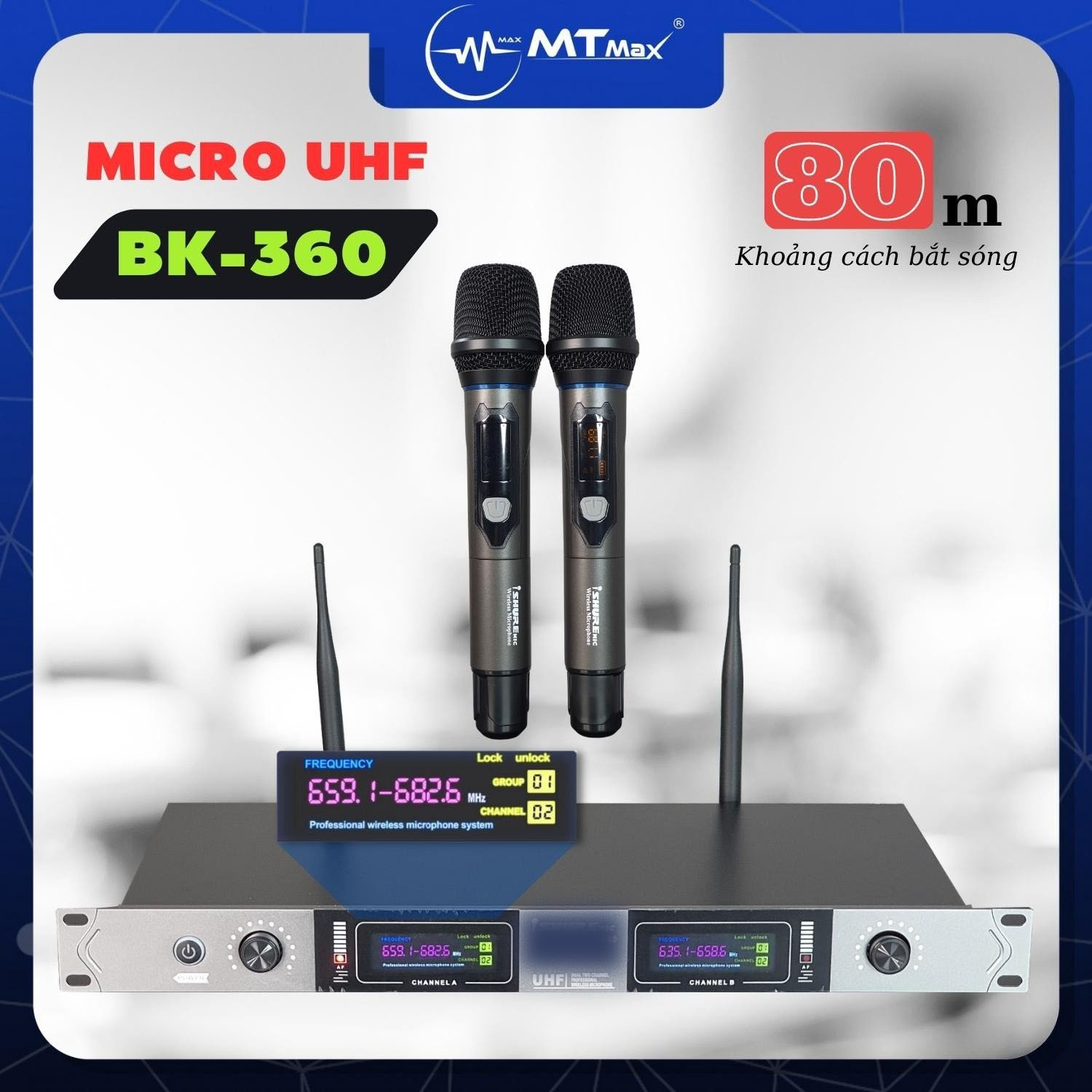 Micro Karaoke Không Dây BK360 Đầu Thu 2 Râu Bắt Sóng Cực Xa sản phẩm phù hợp cho karaoke gia đình sân khấu với khả năng hút âm tốt giảm thiểu tiếng hú rít thiết kế nhỏ gọn tiện dụng giá tốt