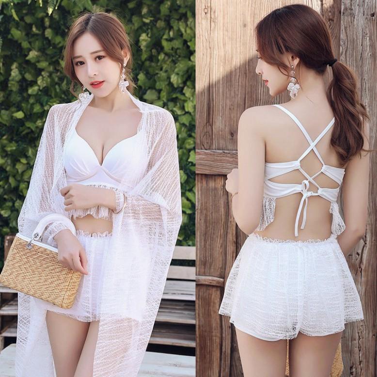Bikini 3 Mảnh Bộ Bơi (Khăn)- Đồ Bơi Nữ Phong Cách Hàn Quốc