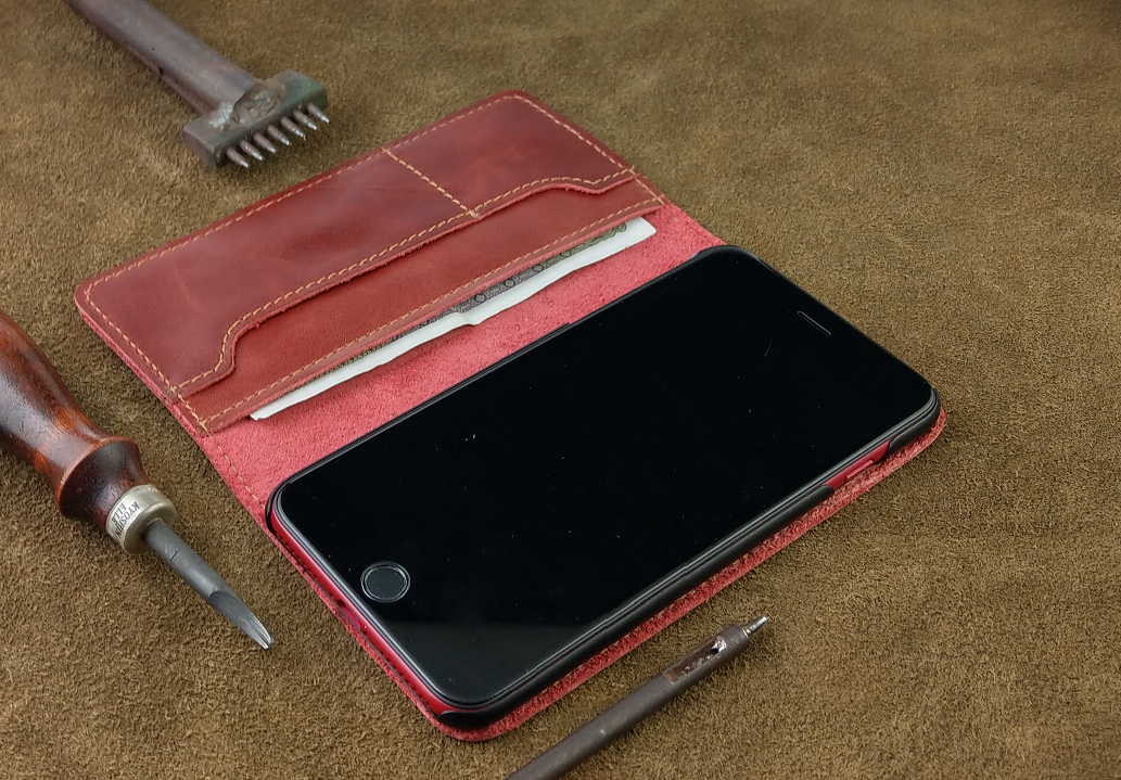 Bao Da cho Iphone 7 Plus/ 8 Plus Handmade Da Bò Thật