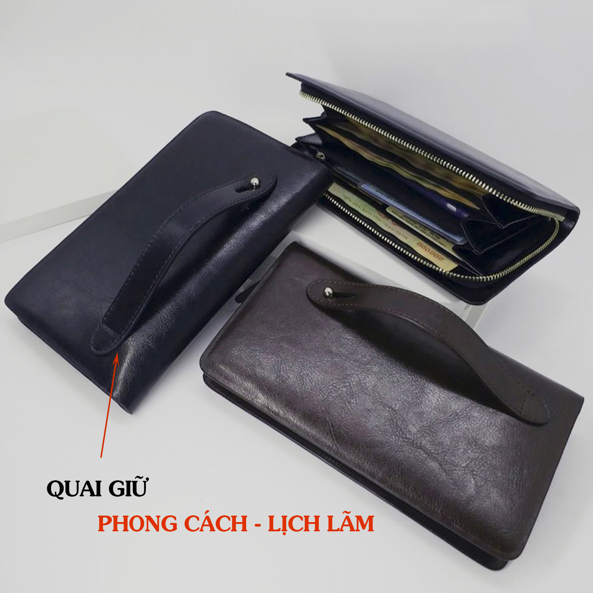 Hình ảnh Ví dài cầm tay da bò Mill cao cấp Bụi Leather C104 - Bảo hành 12 tháng