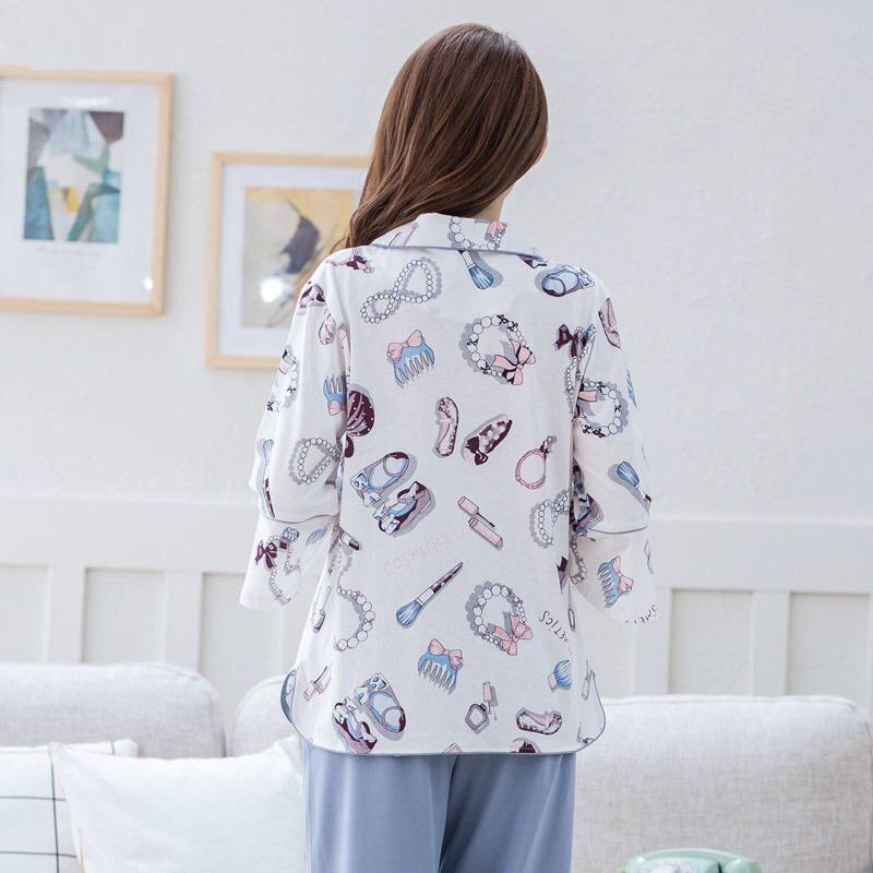 Bộ pyjama tay lỡ Ruishi họa tiết