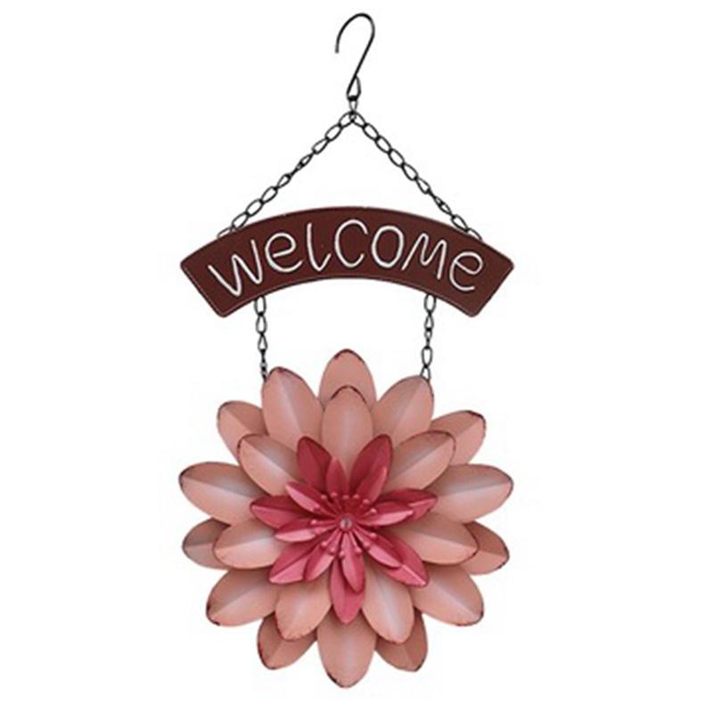 Flower Welcome Sign Farmhouse Floral Hanging Sign Wreath for Front Door Window Decor