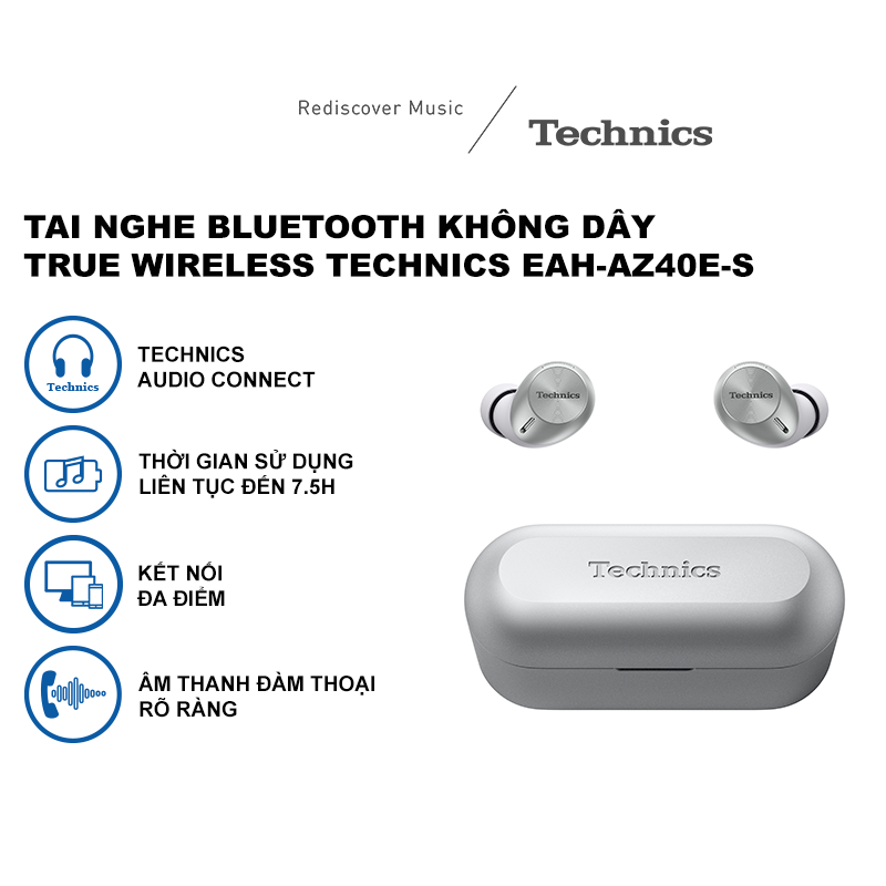 Tai nghe Panasonic Bluetooth Không dây True Wireless Technics EAH-AZ60E-S - Màu bạc - Hàng chính Hãng