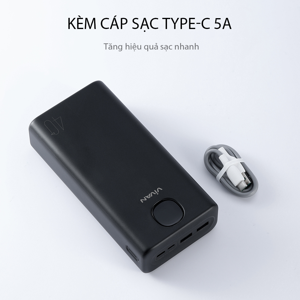 Pin Sạc Dự Phòng 40.000mAh VIVAN VPB-B40 PD/QC 3.0/VOOC Sạc Nhanh 22.5W  - Hàng chính hãng