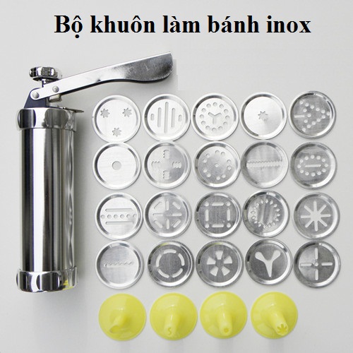 Bộ khuôn, Dụng Cụ Tạo kiểu Bánh Quy và bơm kem inox Biscuits 20 đầu tạo kiểu và 4 ống đẩy kem