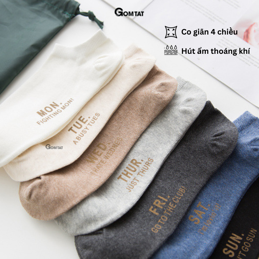 Set 7 đôi Vớ cổ ngắn nam chất liệu cotton cao cấp, tất nam cổ thấp 7 đôi sử dụng 7 ngày - VOTUAN-NAM01