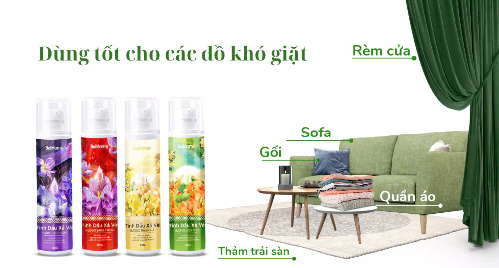 Tinh dầu xả vải Bell Home vàng 150g, Mềm vải, kháng khuẩn, hương thanh mát, lưu hương suốt ngày dài
