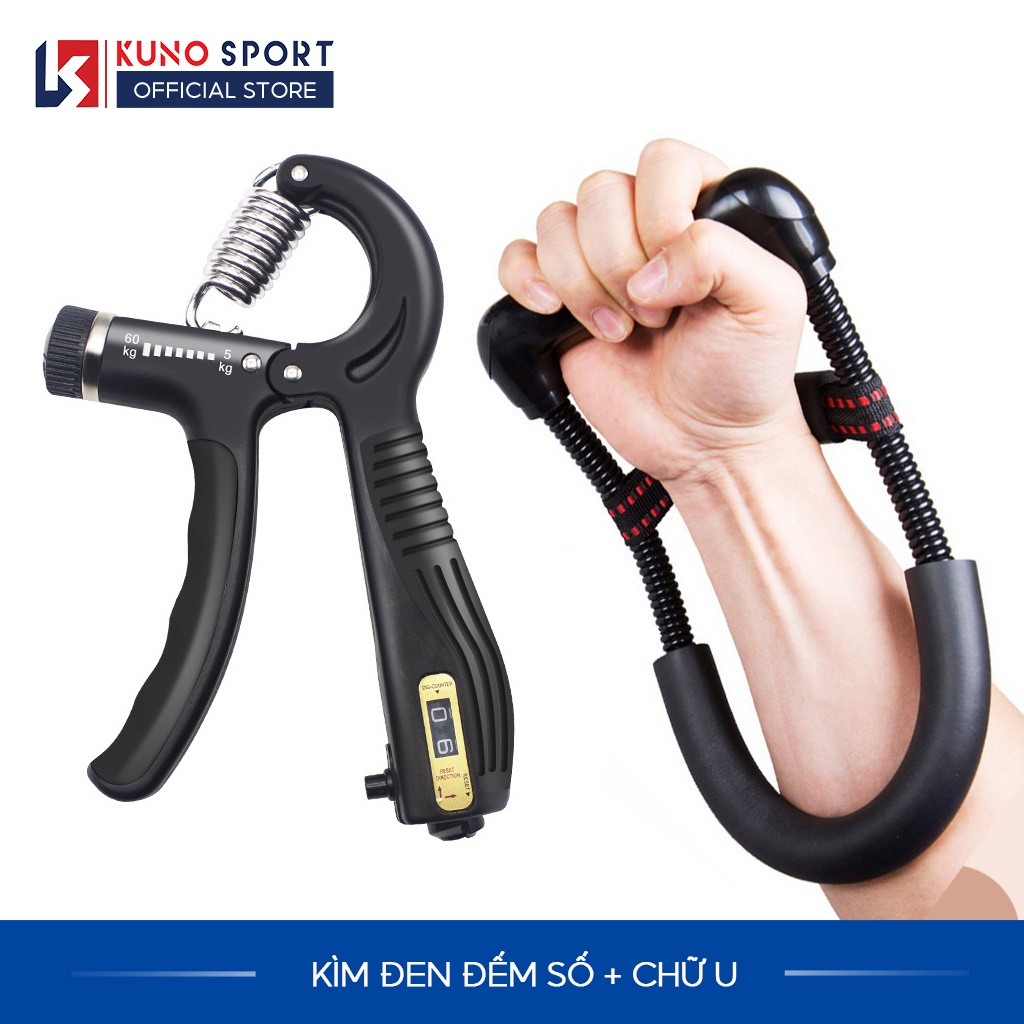 Hình ảnh Combo dụng cụ tập cơ tay KUNO SPORT, kìm bóp tay chữ R có đếm số và dụng cụ tập tay chữ U