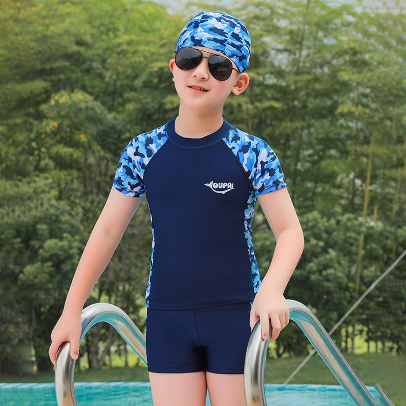 Đồ Bơi Bé Trai Co Giãn Thoải Mái 1-14 Tuổi Bộ Xanh Than (Không Kèm Mũ)