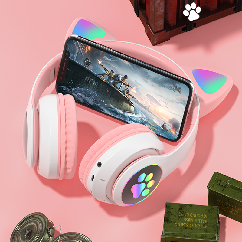 Tai nghe Bluetooth tai mèo đáng yêu có mic đàm thoại cao cấp, tai nghe mèo có đèn phát sáng cute tai nghe tai mèo thời trang, headphone Bluetooth đáng yêu có thể sử dụng khi chơi các tựa game online