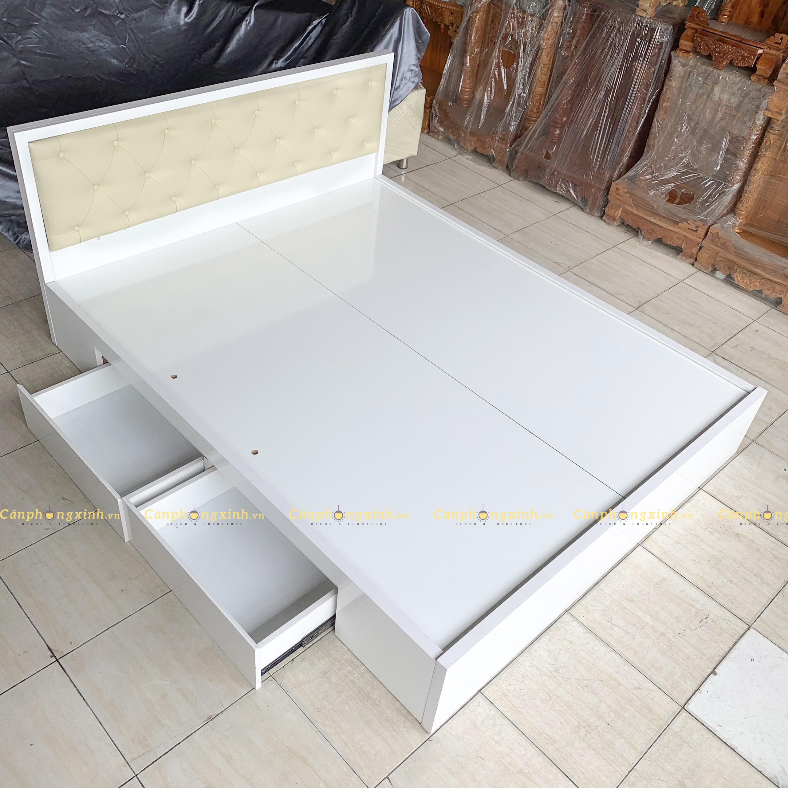 [Freeship HCM] Giường ngủ bọc nệm gỗ MDF 2 hộc kéo CPX-G37