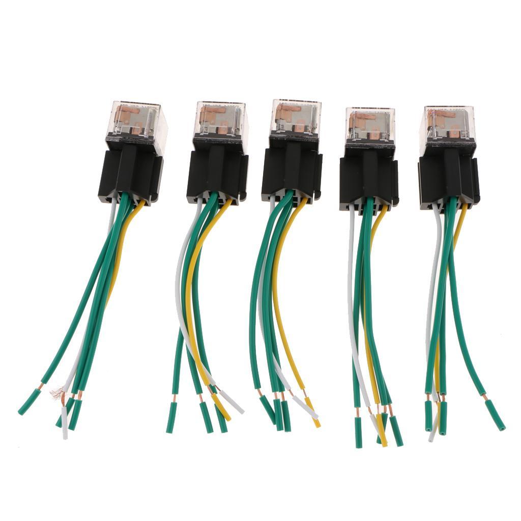 5 Pieces Car Relay and Socket 5-Pin 24V 80A SPDT Car Relay with Wires 16AWG