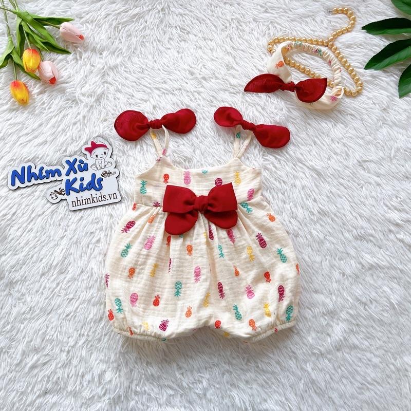 Body 2 Dây Nơ Đỏ Quả Dứa Chất XÔ MUSLIN Cho Bé Gái 3 Đến 12kg