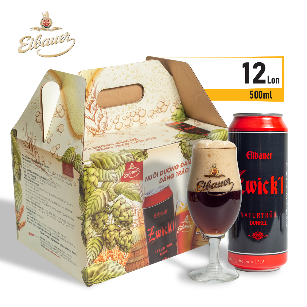 Thùng Quà 12 Lon Bia Thầy Tu EIBAUER ZWICK'L NATURTRÜB DUNKEL  6.7% - Hương Vị Độc Tôn Caramel Rang Cháy - Bia Đức Nhập Khẩu Chính Hãng