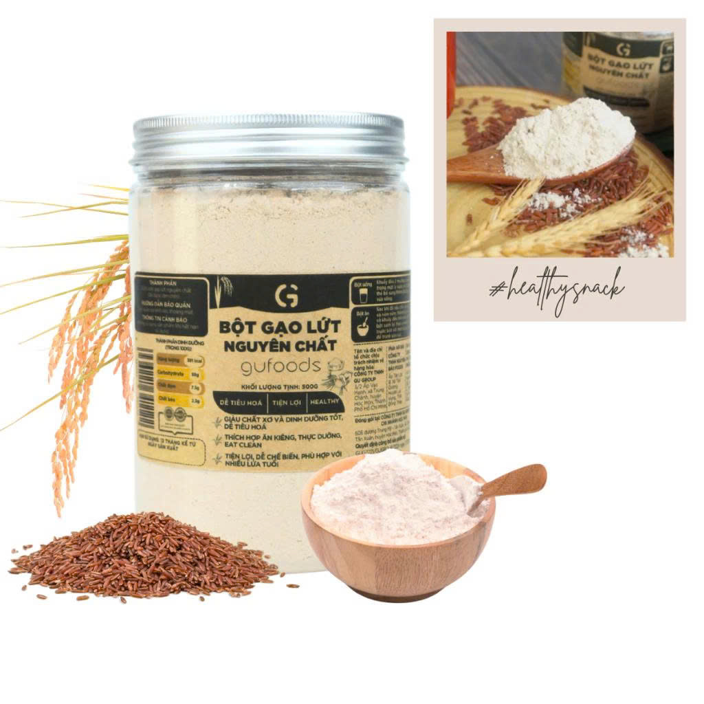 Bột Gạo Lứt Nguyên Chất GUfoods (Hũ 250g, 500g) - Tiện Lợi, Healthy, Dễ Tiêu Hoá, Eat Clean, Thực Dưỡng, Thuần Chay, Nấu Cháo