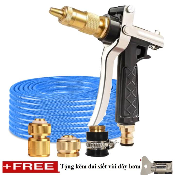 Bộ dây vòi xịt nước rửa xe, tưới cây . tăng áp 3 lần, loại 20m 206236 đầu đồng,cút đồng+ tặng đai