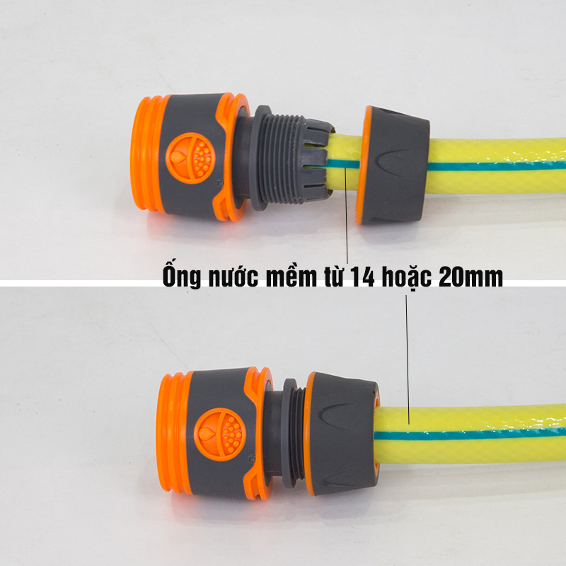 Đầu nối nhanh vòi nước cổ xoay 360 độ, ống nước mềm từ 14 hoặc 20mm dùng tưới cây hay rửa xe, lắp vòi rửa bát, nhà vệ sinh, vòi xịt -MIHOCO