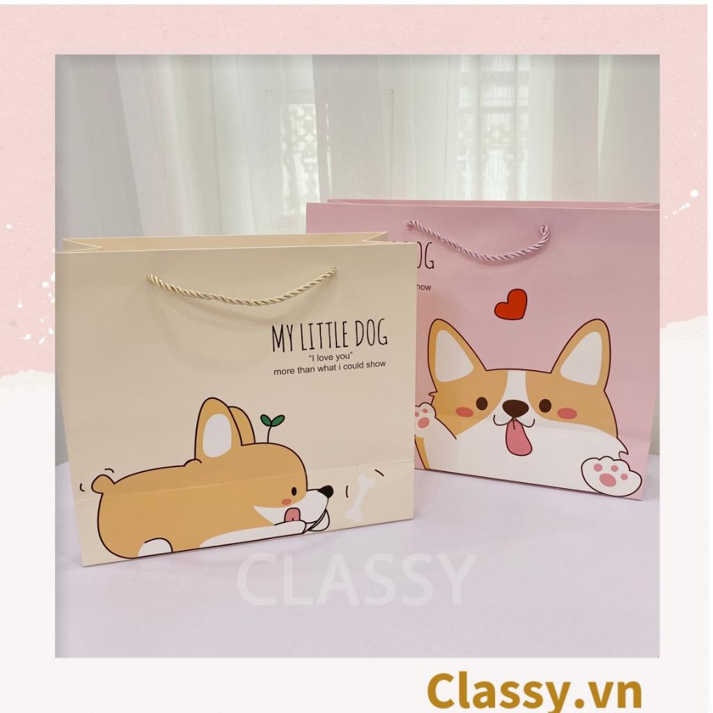 TÚI (KHÔNG HỘP) giấy Classy  quai xách 30 X 12 X 27 CM đựng đồ quà tặng hình thú cưng Corgi (Sản phẩm chỉ gồm TÚI)